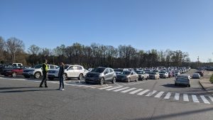 Photo of cars in lines ready to receive the COVID vaccine.